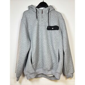 Jmierr Quilted‎ Hoodie Mens Gray Quarter Zip Long Sleeve Pullover Outdoor Casual